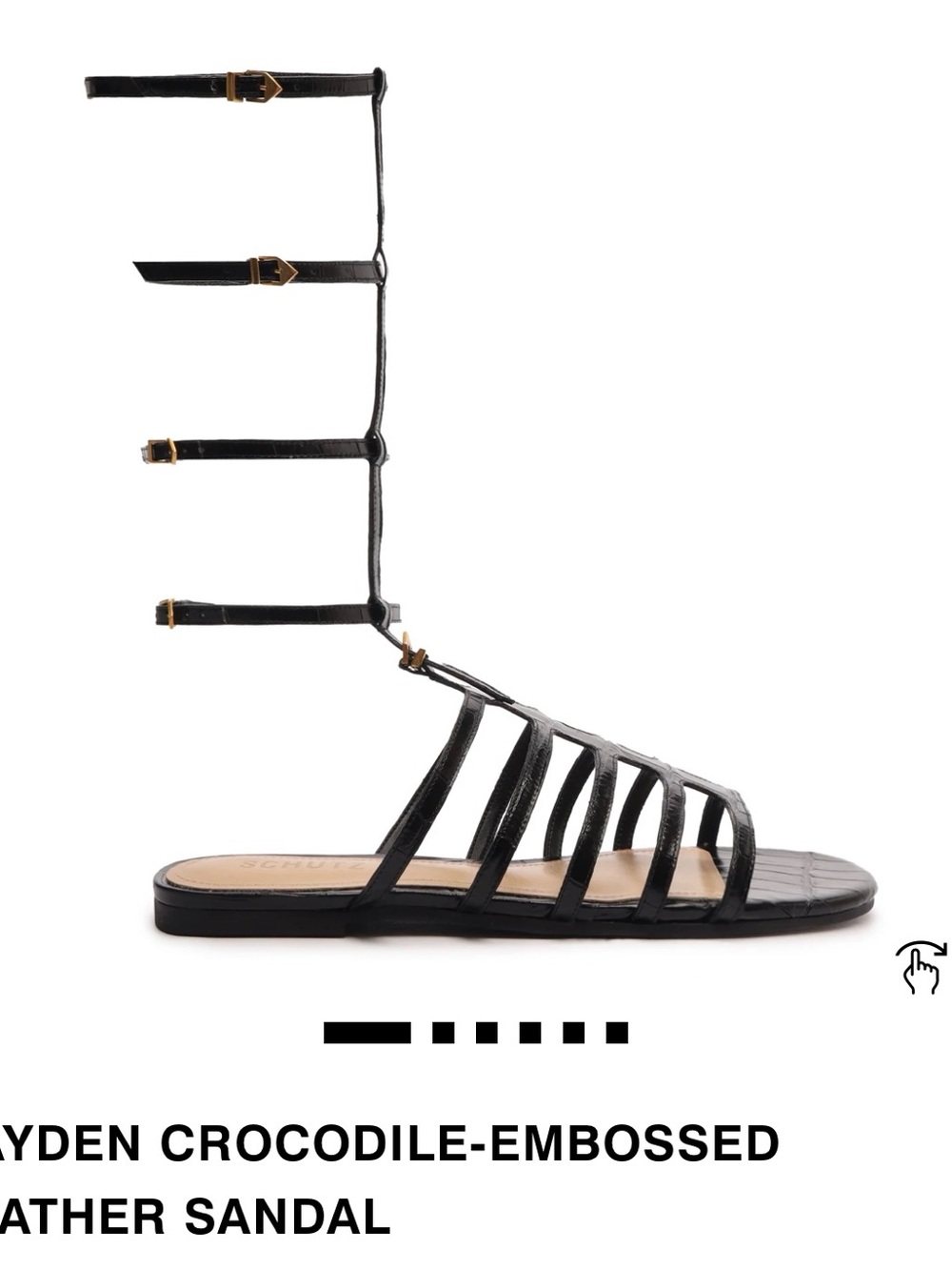 SCHUTZ Black Croc-Embossed Gladiator Ankle-Strap Sandal